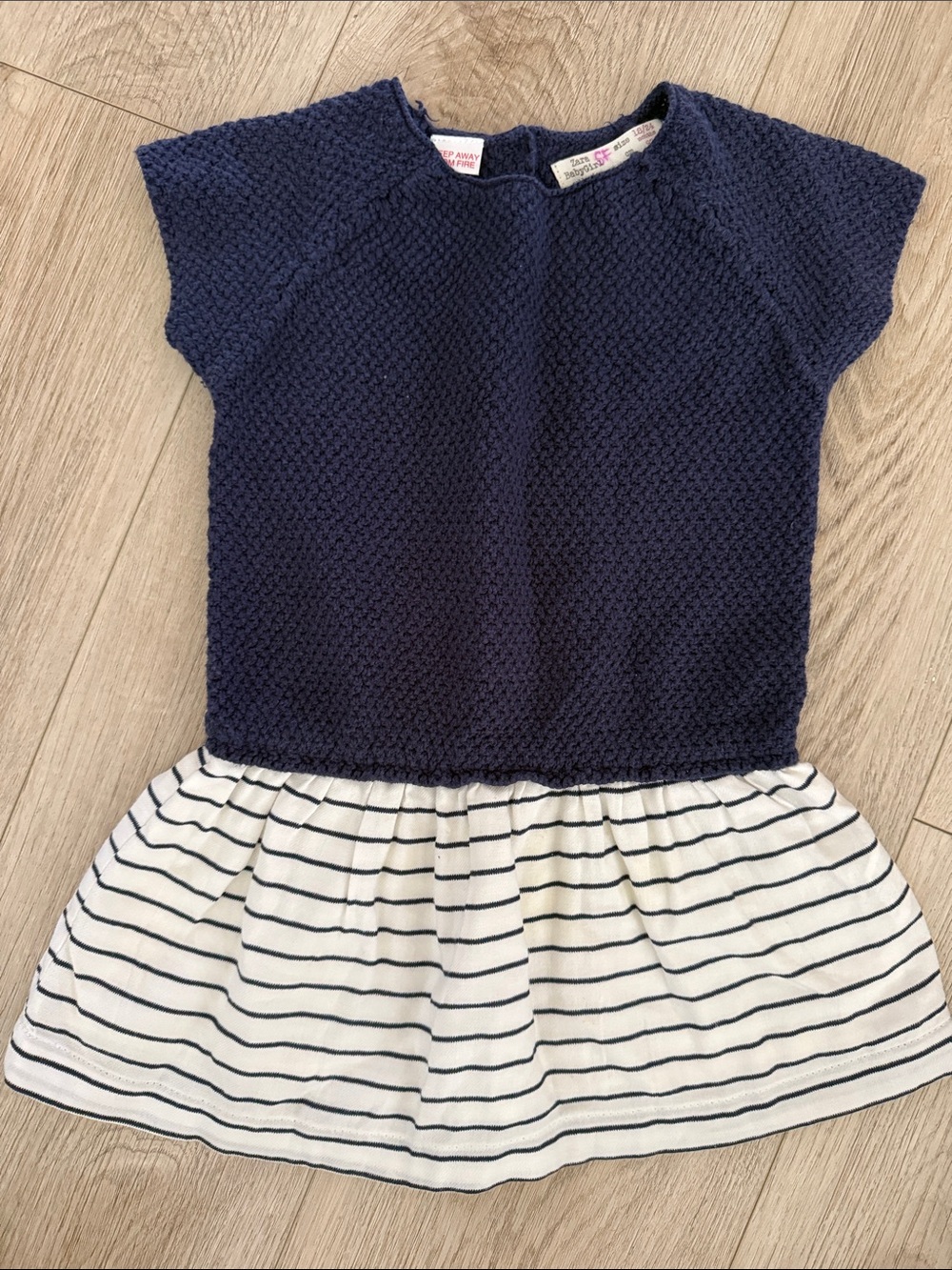 Zara BabyGirl Navy Knit Striped Drop Waist Dress Size 18-24 Months